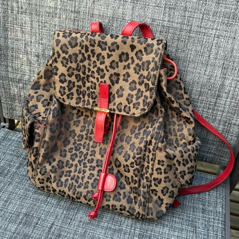 Fendi Leopard Print Backpack with Red Trim - Picture 10 of 16